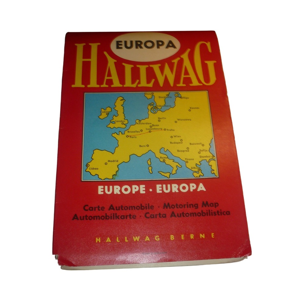 Vintage 1962 Hallwag Europa Motoring Map Europe Road Map Berne Switzerland 1960s